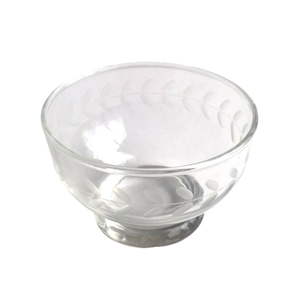 Vintage Floral Etched Glass Clear Sugar Bowl Dessert Parfait Candy Side Dish MCM - Picture 5 of 10
